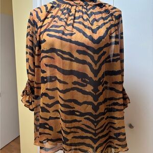 Adam Lippes Black and Orange Tiger Print Blouse